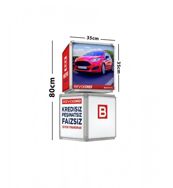 RevoBox RSD208 Işıklı 360° Dönen Tabela Duvar Tipi 2 Katlı Lightbox (Ledbox) 32x80cm