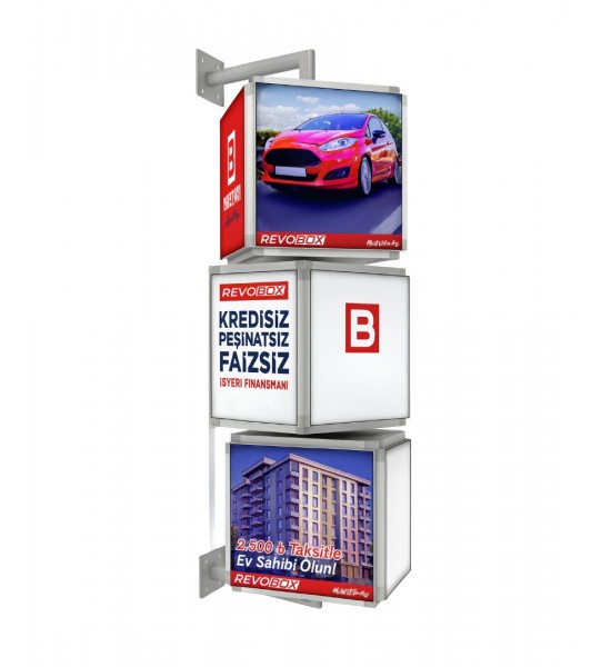 RevoBox RSD312 Işıklı 360° Dönen Tabela Duvar Tipi 3 Katlı Lightbox (Ledbox) 32x120cm