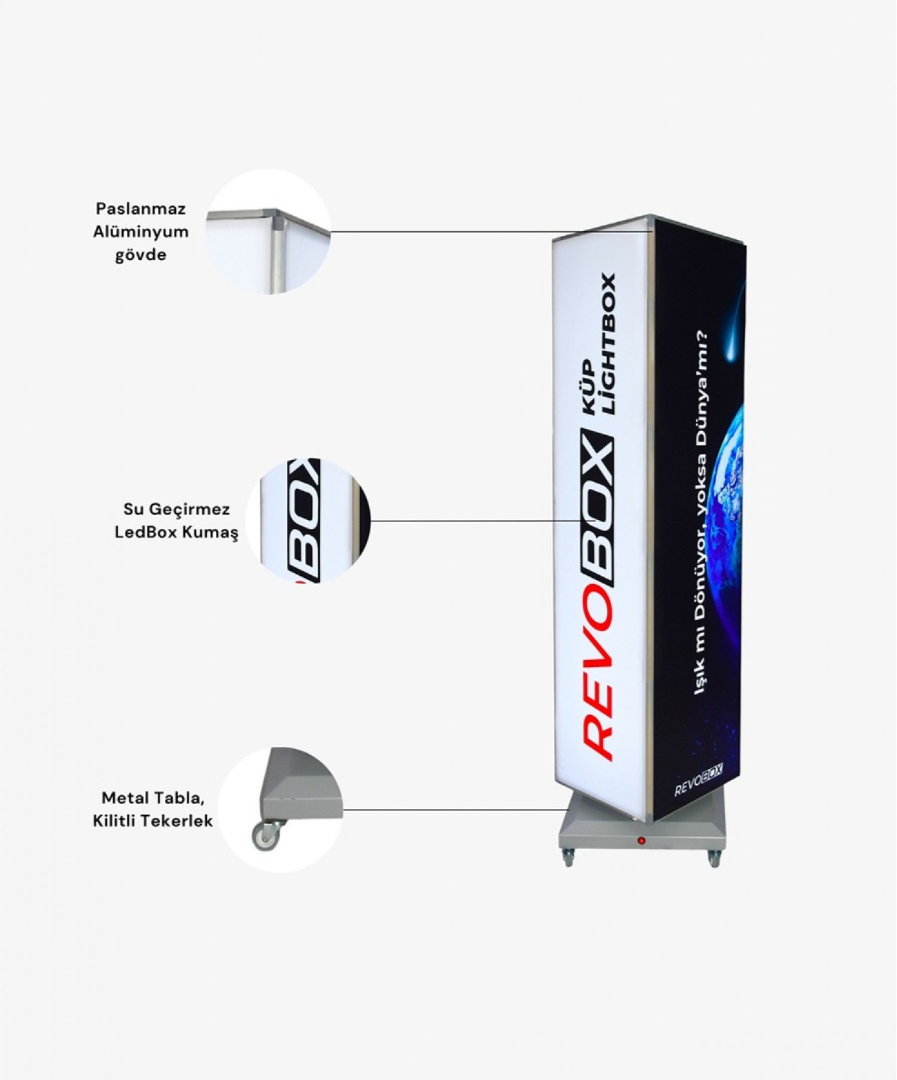RevoBox RS118 alüminyum gövde LED ve metal tabla özellikleri