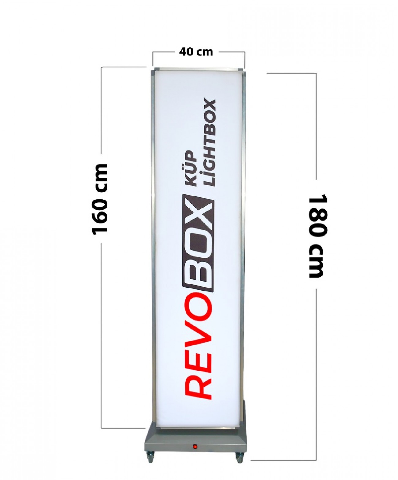 RevoBox RS118 180 cm yükseklik ve 40x160 cm reklam alanı ölçüleri