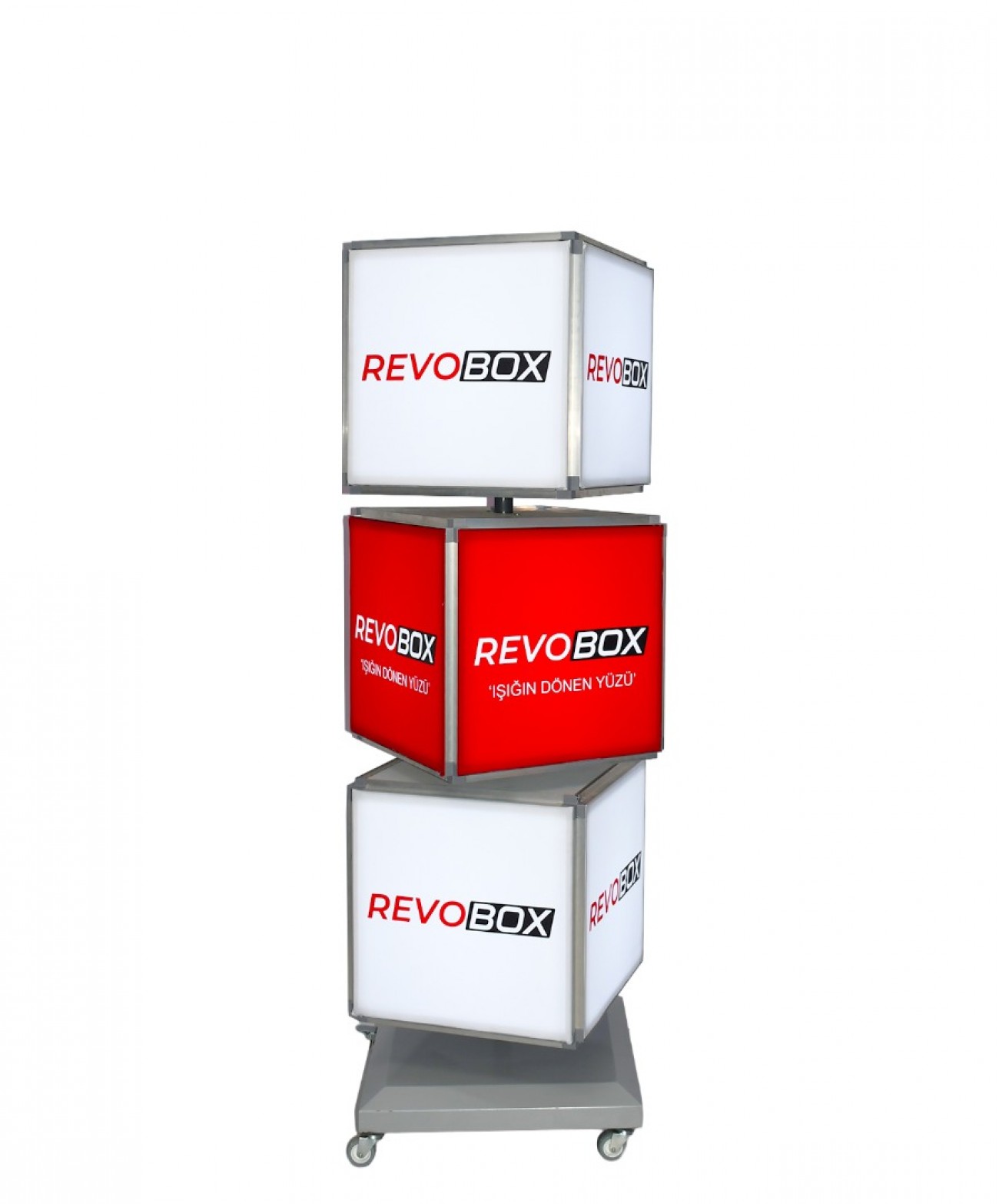 RevoBox RS315 üç katlı 12 yüzeyli döner reklam kulesi
