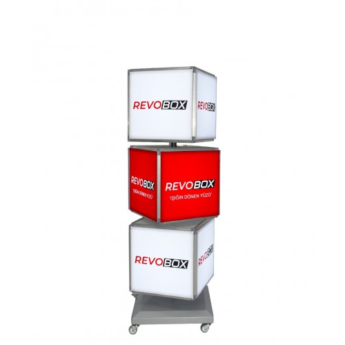 RS315 3 Katlı Dönen Tabela Lightbox Revobox RS315 3 katlı 12 yüzeyli 360 derece dönen ışıklı ledbox tabela