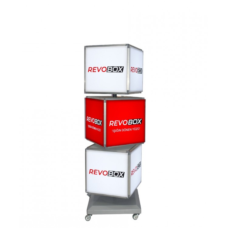 RevoBox RS315 Işıklı 360° Dönen Tabela Lightbox (Ledbox) 3 Katlı 40x150cm