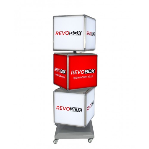 RS315 3 Katlı Dönen Tabela Lightbox Revobox RS315 3 katlı 12 yüzeyli 360 derece dönen ışıklı ledbox tabela