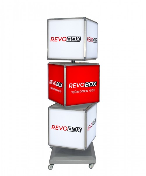 RevoBox RS315 Işıklı 360° Dönen Tabela Lightbox (Ledbox) 3 Katlı 40x150cm
