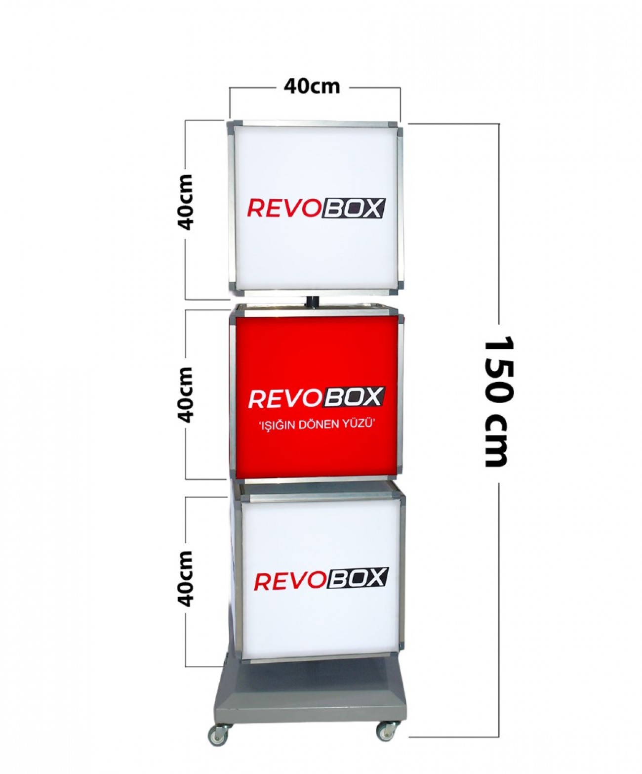 RevoBox RS315 toplam yükseklik ve üç katlı modül ölçüleri