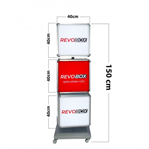 RS315 3 Katlı Dönen Tabela Lightbox Revobox RS315 3 katlı 12 yüzeyli 360 derece dönen ışıklı ledbox tabela