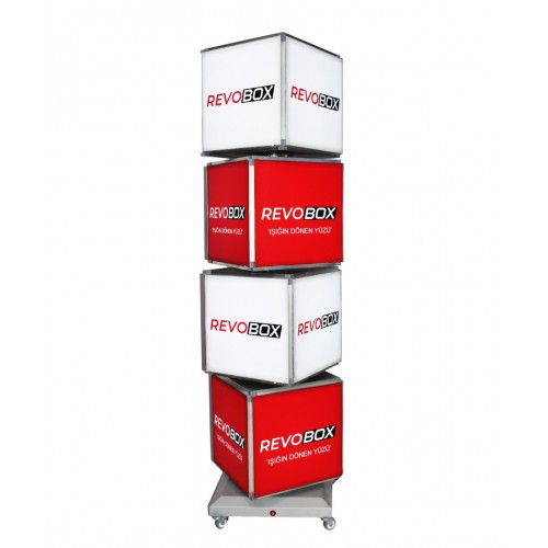 Revobox RS419 4 katlı 16 yüzeyli 360 derece dönen ışıklı ledbox reklam kulesi