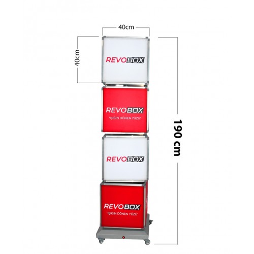 Revobox RS419 4 katlı 16 yüzeyli 360 derece dönen ışıklı ledbox reklam kulesi